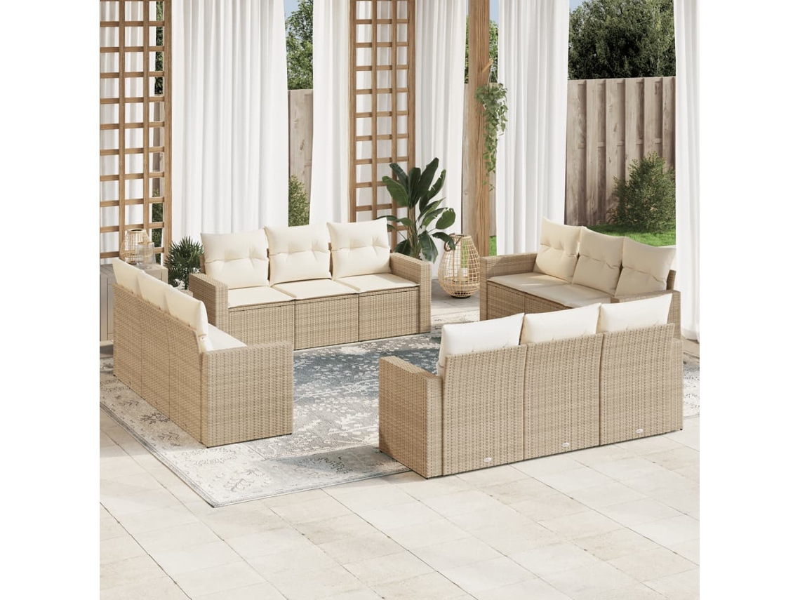 Conjunto 12 de sofás p/ jardim com almofadões VIDAXL vime PE bege