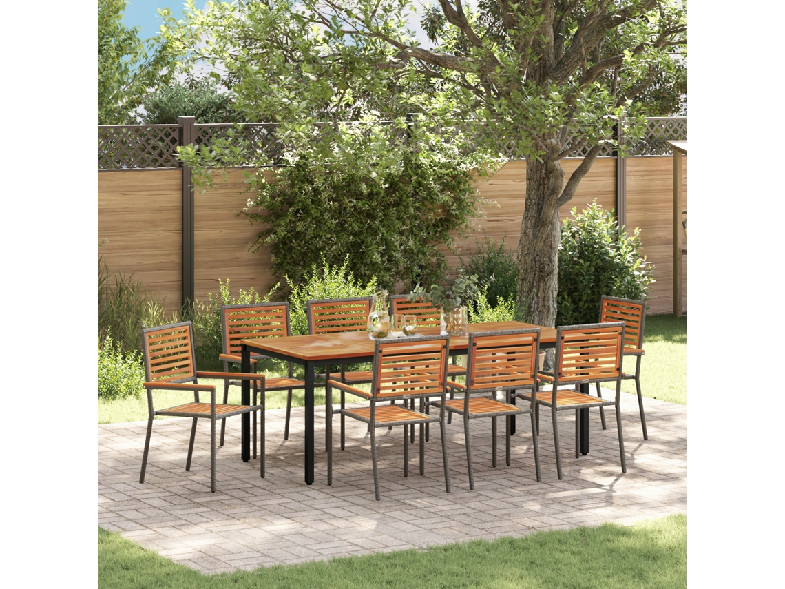 Conjunto 9 De Jantar De Vidaxl Para Jardim  Cinzento Aço