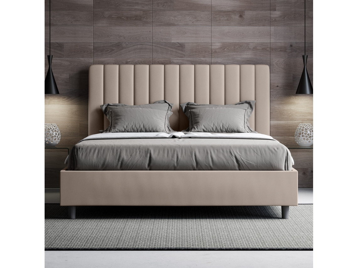 Cama de Casal Queen Size com Arrumação Estofada AguedaITYHOME (160 x 210 cm - Painéis de Melamina e Couro Sintético)