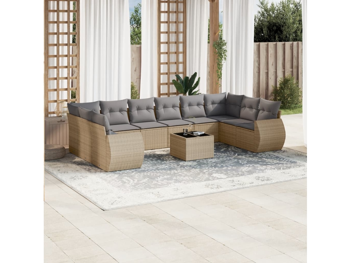 Conjunto 11 sofás de jardim c/ almofadões VIDAXL vime PE bege