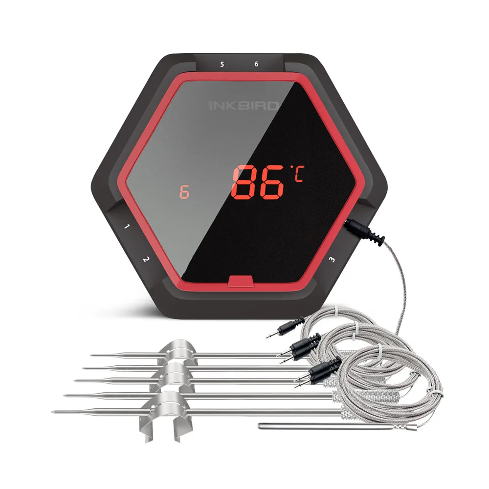 Termômetro De Churrasco Sem Fio, Compatível Com Bluetooth, Até 6 Sondas,6xs Vermelho 6 Sensor Oem