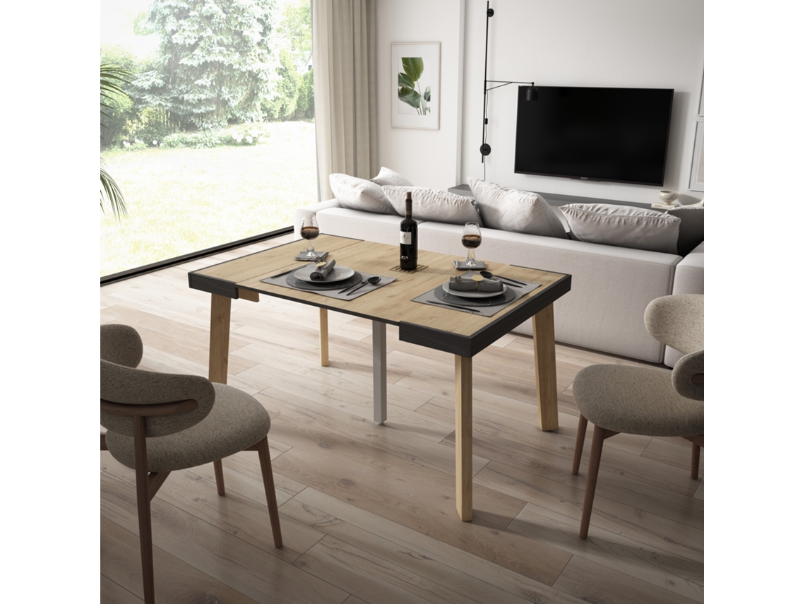DUERMETE ONLINE Mesa Consola Extensível Cozinha Sala de Jantar 140 para 6 Pessoas Pés de Madeira Estilo Moderno Carvahlo