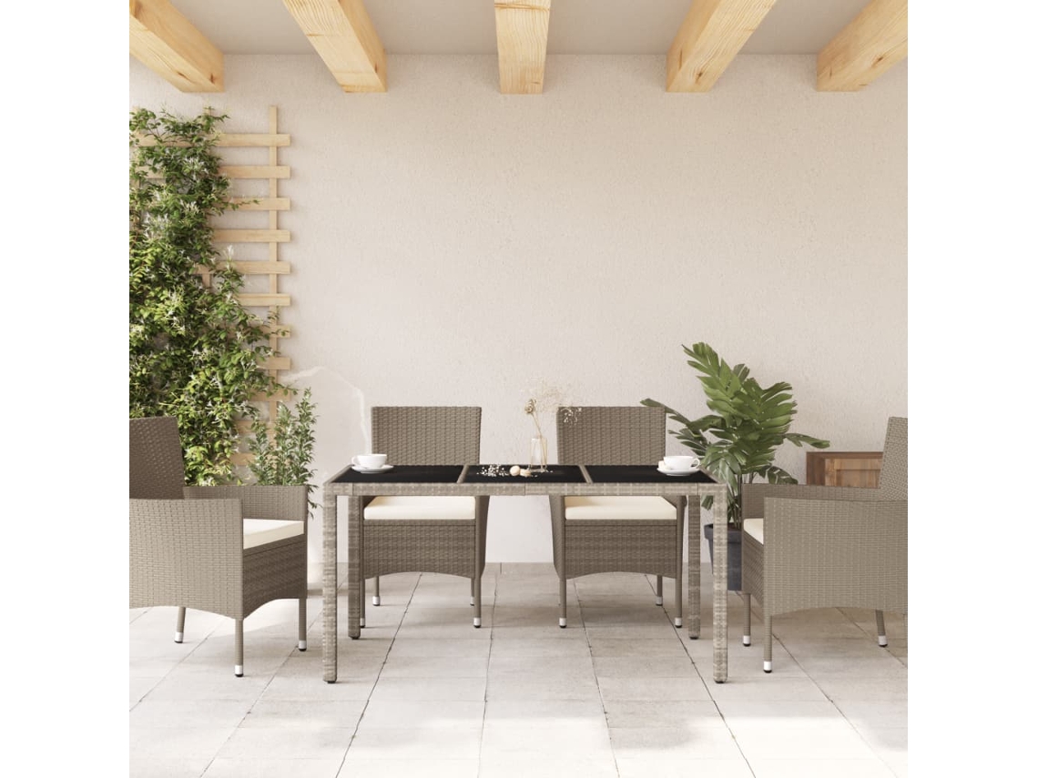 Mesa Jardim Tampo Vidro 150x90x75cm Vime Pe Cinza Claro
