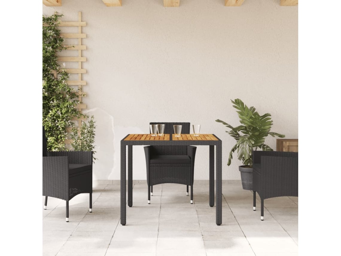 Mesa De Jardim Com Tampo De Madeira De Acácia Vime Pe Preto