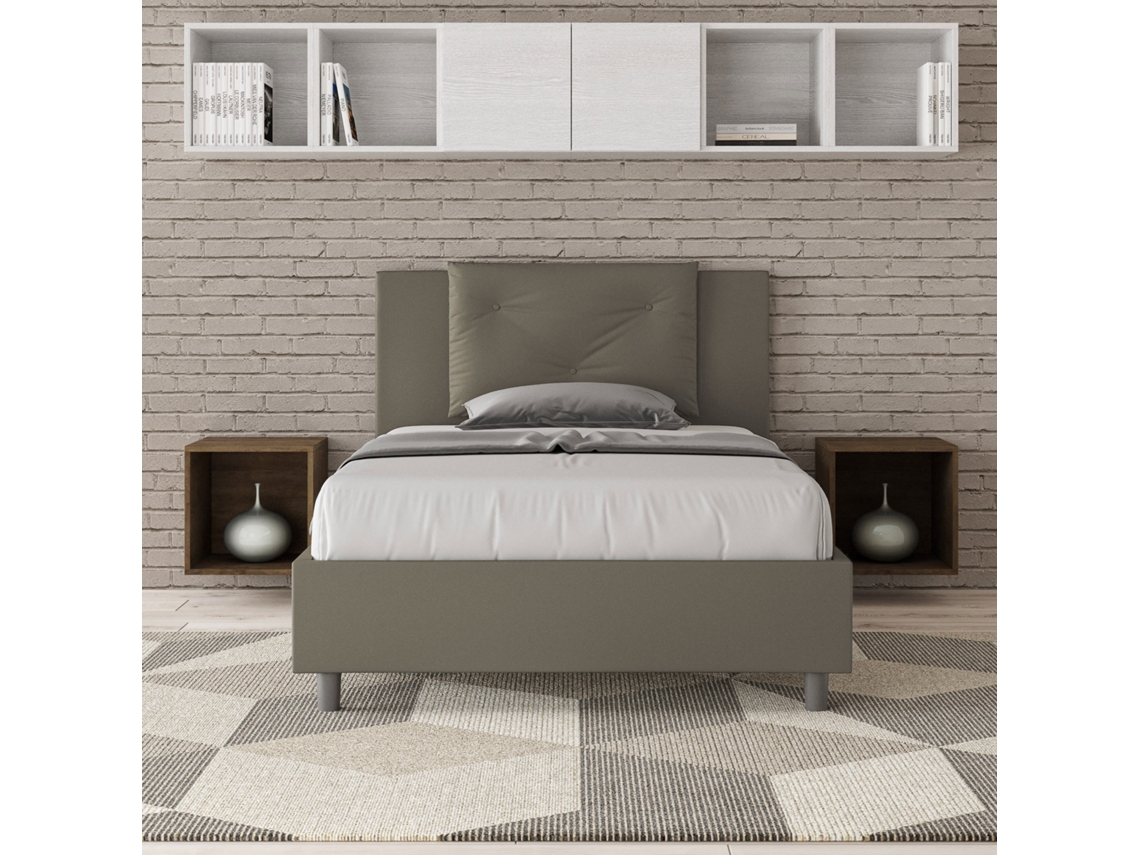 Cama de Corpo e Meio com Arrumação Estofada AppiaITYHOME (120 x 210 cm - Painéis de Melamina e Couro Sintético)