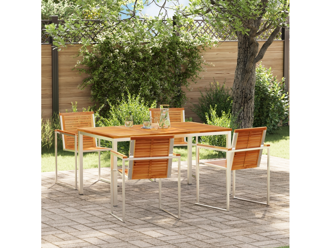 Conjunto 5 De Jantar De Jardim Vidaxl Com Em Madeira Sólida De Teca