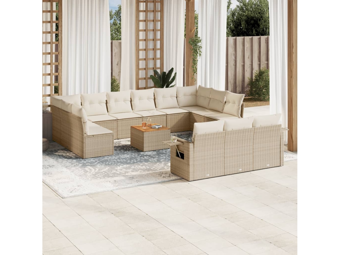 Conjunto 14 de sofás p/ jardim com almofadões VIDAXL vime PE bege