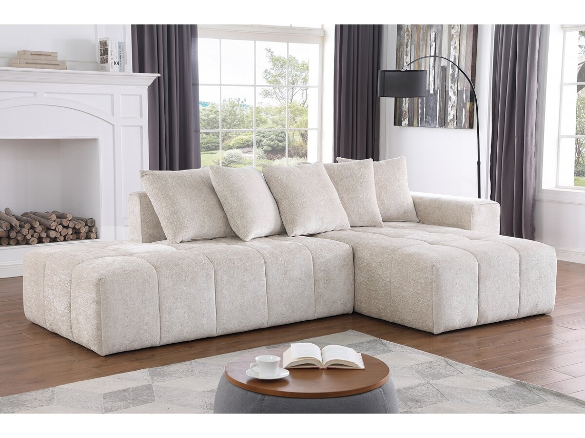Sofá De Canto Em Tecido Chenille Haussmann 3 Lugares Bege Palozi Sofa
