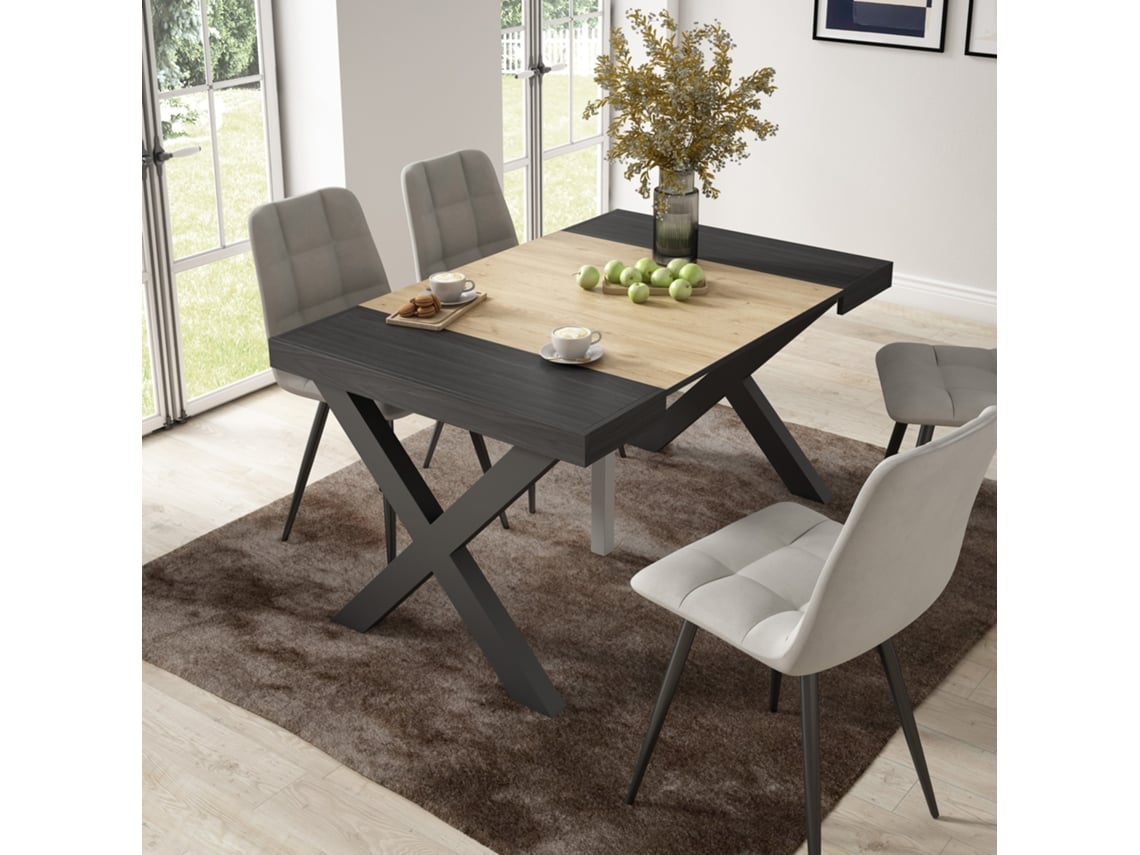 DUERMETE ONLINE Mesa Consola Extensível Cozinha Sala de Jantar 140 para 6 Pessoas Pés de Madeira Estilo Moderno Carvahlo e Preto