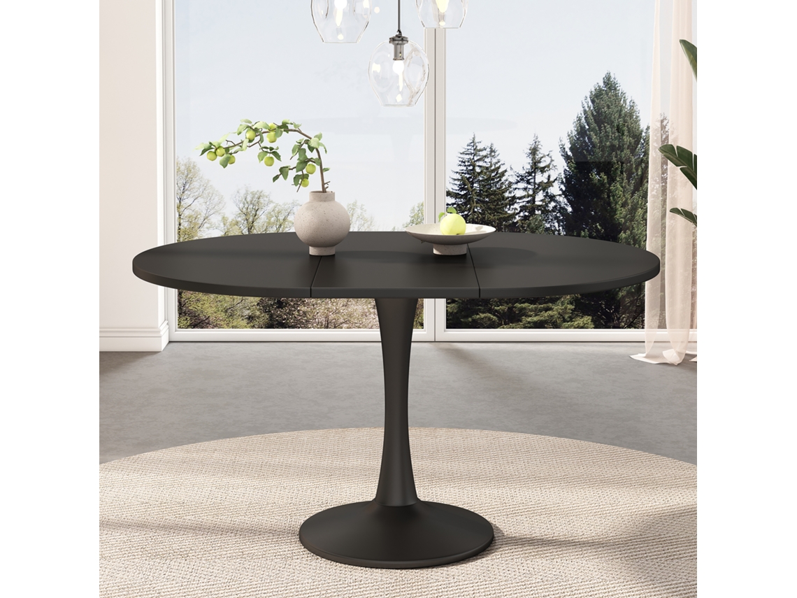 Mesa De Jantar Oval Extensível Com Design Simples, Estrutura Em Metal, Cor Preta Pangshiyuan (100/140x100x75cm)