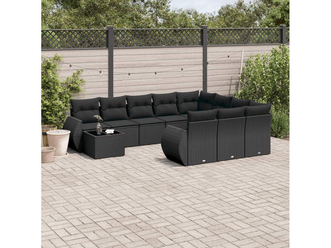 Conjunto 11 sofás de jardim c/ almofadões VIDAXL vime PE preto