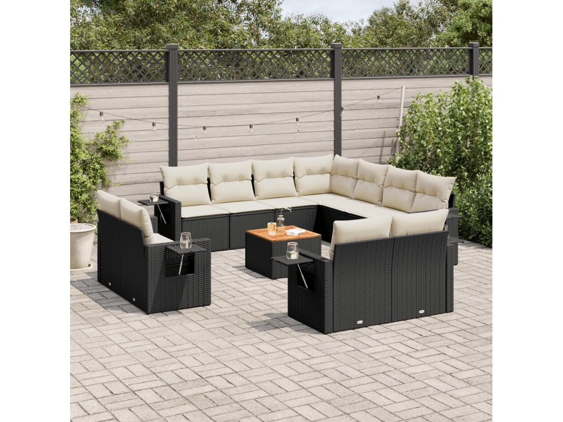 Conjunto 12 de sofás de jardim c/ almofadões VIDAXL vime PE preto