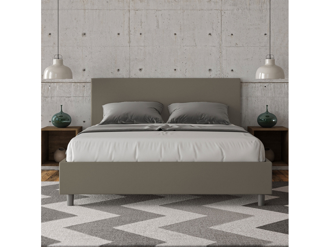 Cama de Casal Queen Size Sem Estrado Estofada AdeleITYHOME (160 x 190 cm - Painéis de Melamina e Couro Sintético)