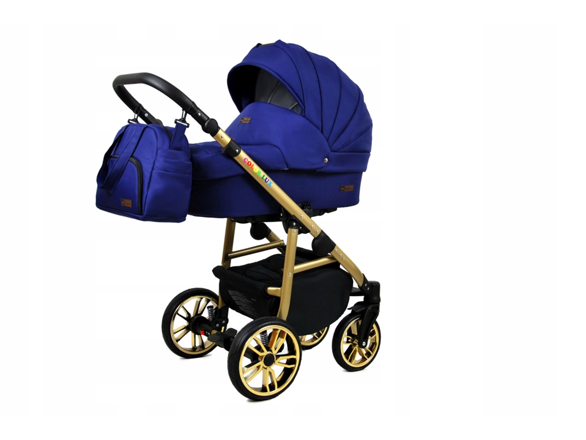 Carrinho de Bebé Multifuncional BABYLUX CLASSIC GOLD 4 Em 1 -Sailor Blue GOLD FRAME - Ajustável e dobrável Construção leve em alumínio - Acessórios