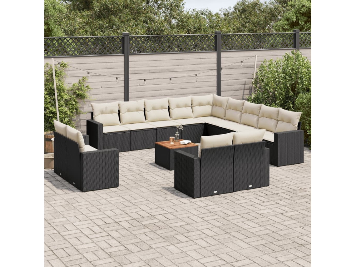 Conjunto 14 de sofás p/ jardim c/ almofadões VIDAXL vime PE preto