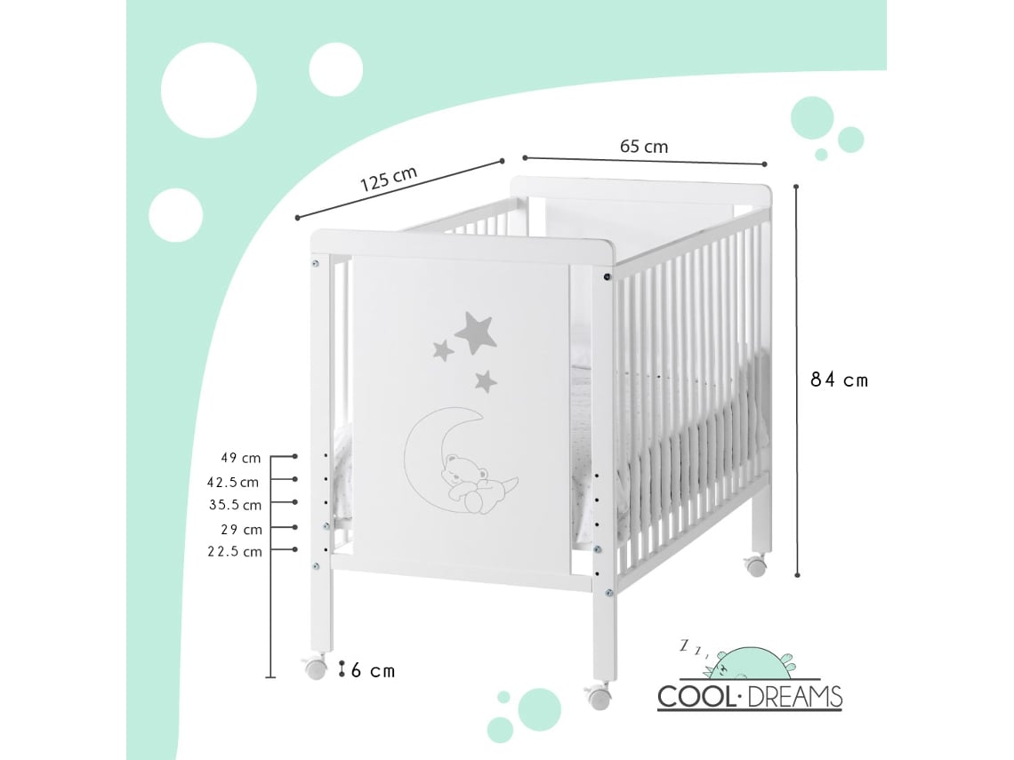Berço COOL · DREAMS Indi (Branco - Madeira de Faia - 64x124x92 cm)