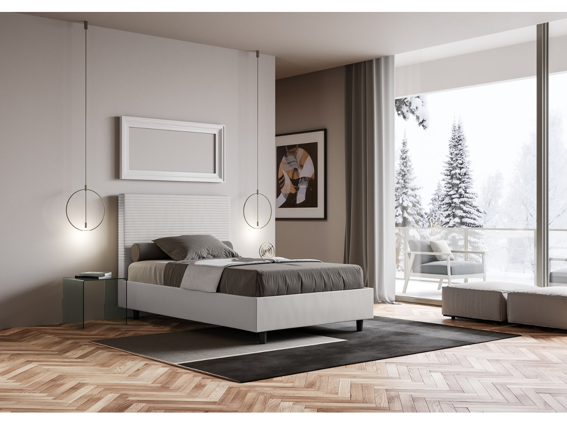 Cama de Casal Sem Estrado Estofada FocusITYHOME (140 x 190 cm - Painéis de Melamina e Couro Sintético)