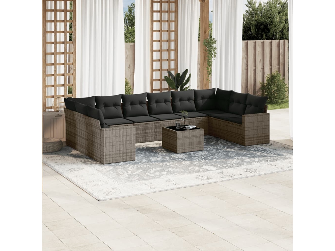 Conjunto 11 sofás de jardim c/ almofadões VIDAXL vime PE cinzento