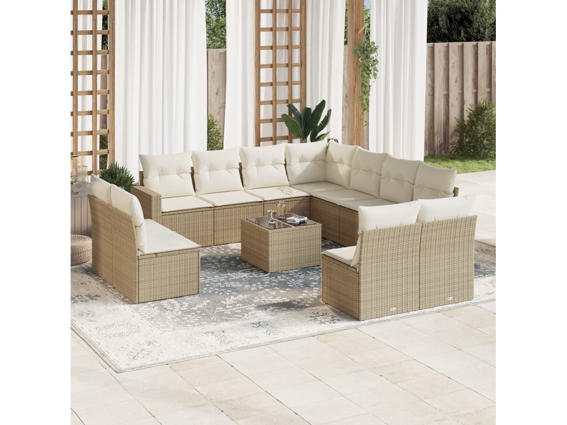 Conjunto 12 de sofás p/ jardim com almofadões VIDAXL vime PE bege