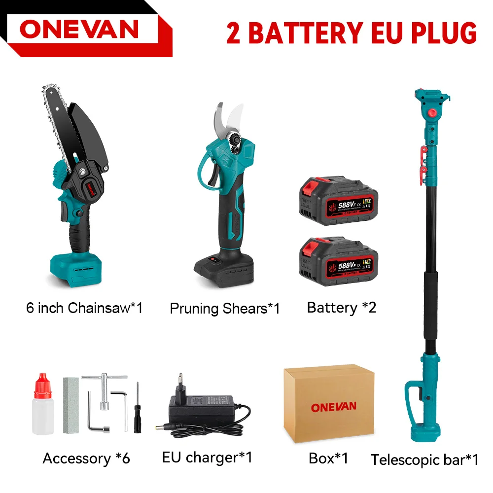Cortador De Cadeia Elétrico Telescópico Sem Escovas, Placa Guia De 6 Polegadas, Potência De 3500w, 2 Bateria Plug Eu Oem