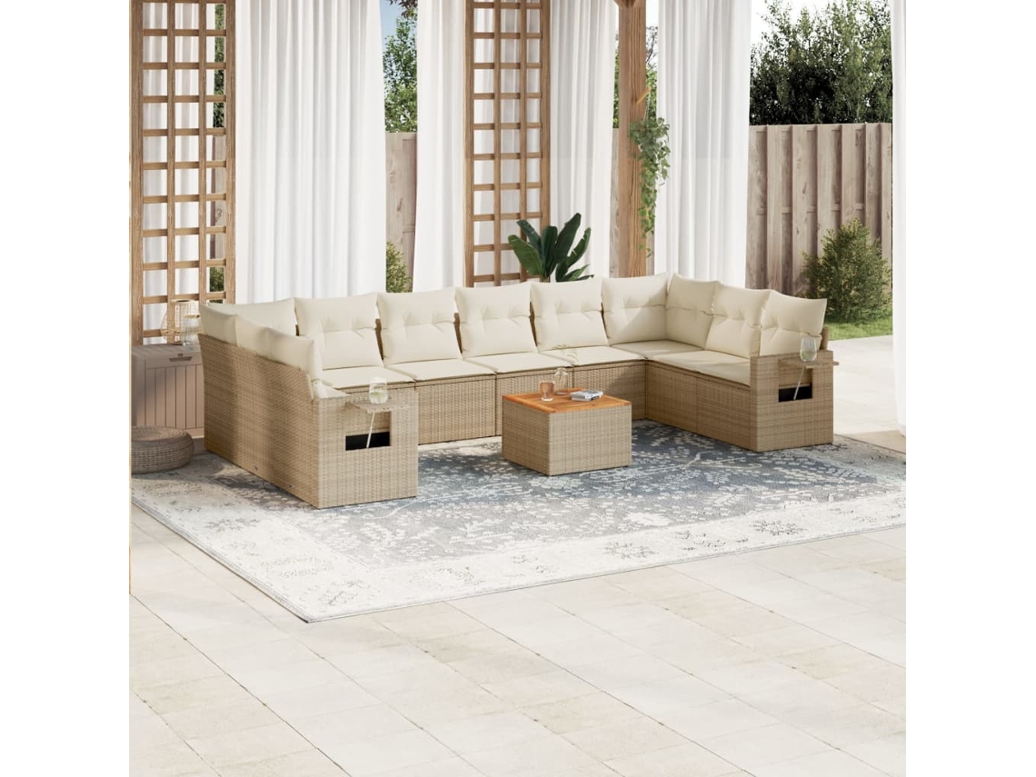 Conjunto 11 sofás de jardim c/ almofadões VIDAXL vime PE bege