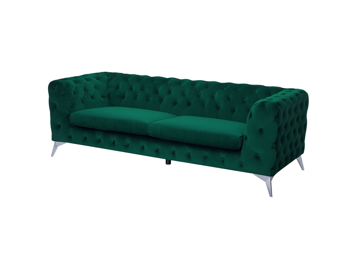 Sofá de 3 lugares BELIANI Sotra de Veludo Verde 224x85x70