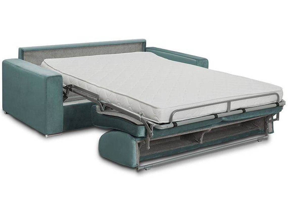 Sofá Cama Calife VENTE-UNIQUE (Verde Esmeralda - Tecido e Veludo - 150x94x85 cm/Dimensões da cama: 120 – 139 cm)