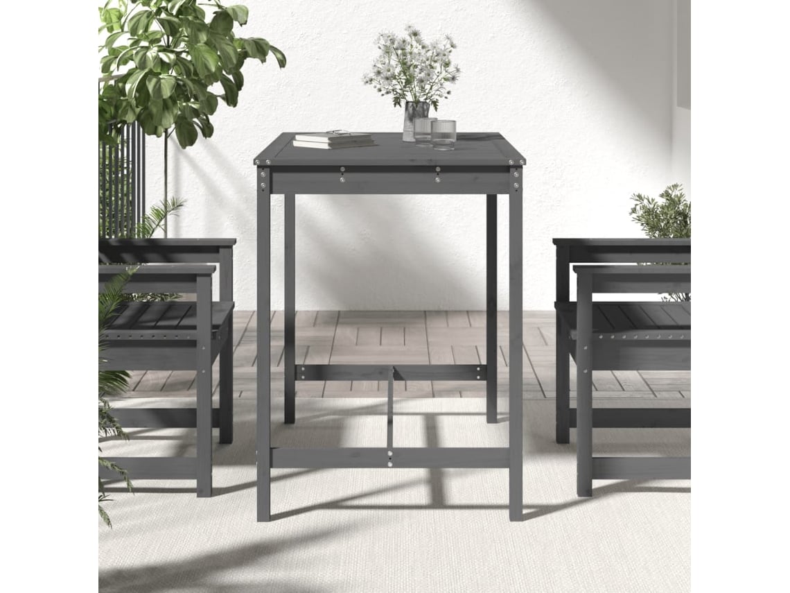 Mesa De Jardim 121x82,5x110 Cm Madeira De Pinho Maciça Cinzento
