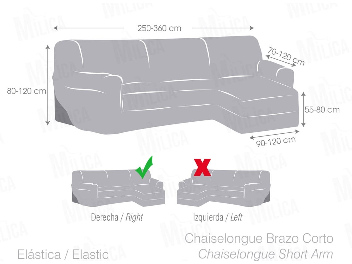 Capa Tecido Elástico para Sofá Chaise Longue em Forma de L MILICA Orientação Direita Spongy Cinza Escuro
