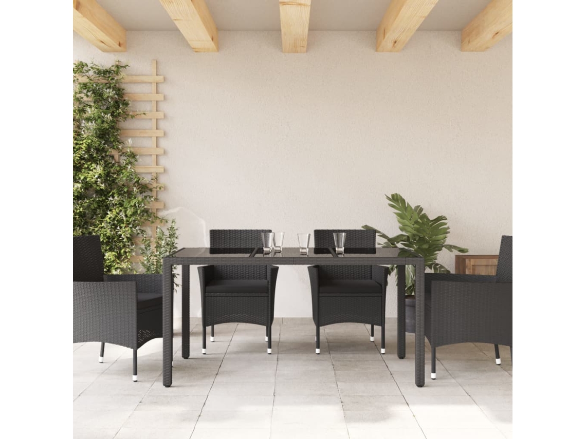 Mesa De Jardim Mesa Para Exterior Com Tampo De Vidro 150x90x75 Cm Vime Pe Preto Lovely Home