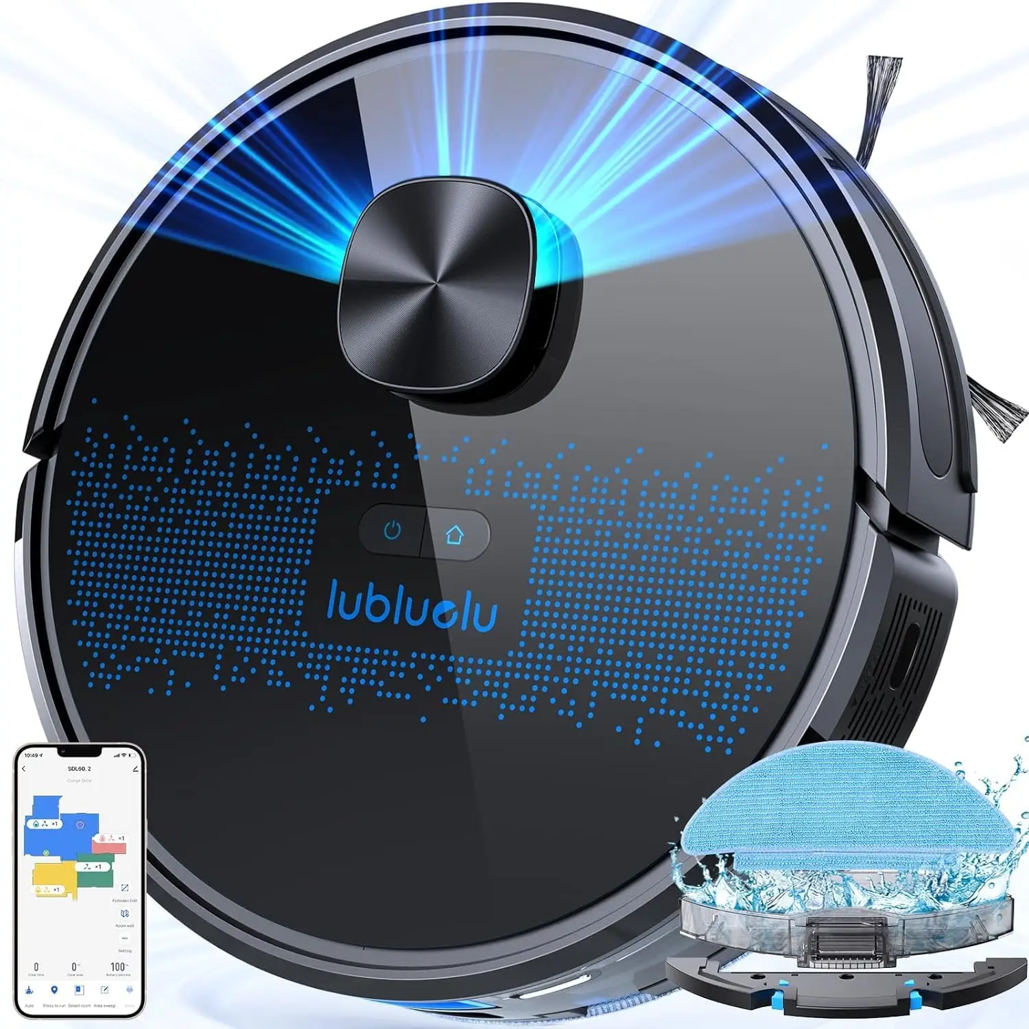 Combo De Aspirador E Mop Robô, 4000pa De Sucção, Navegação Inteligente, Sl60d Black Oem