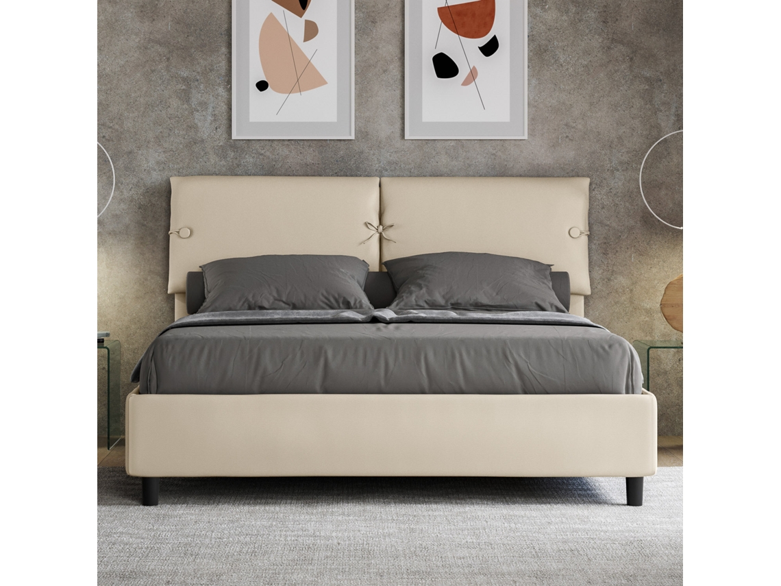 Cama de Casal Queen Size Con Estrado Estofada SleeperITYHOME (160 x 190 cm - Painéis de Melamina e Couro Sintético)