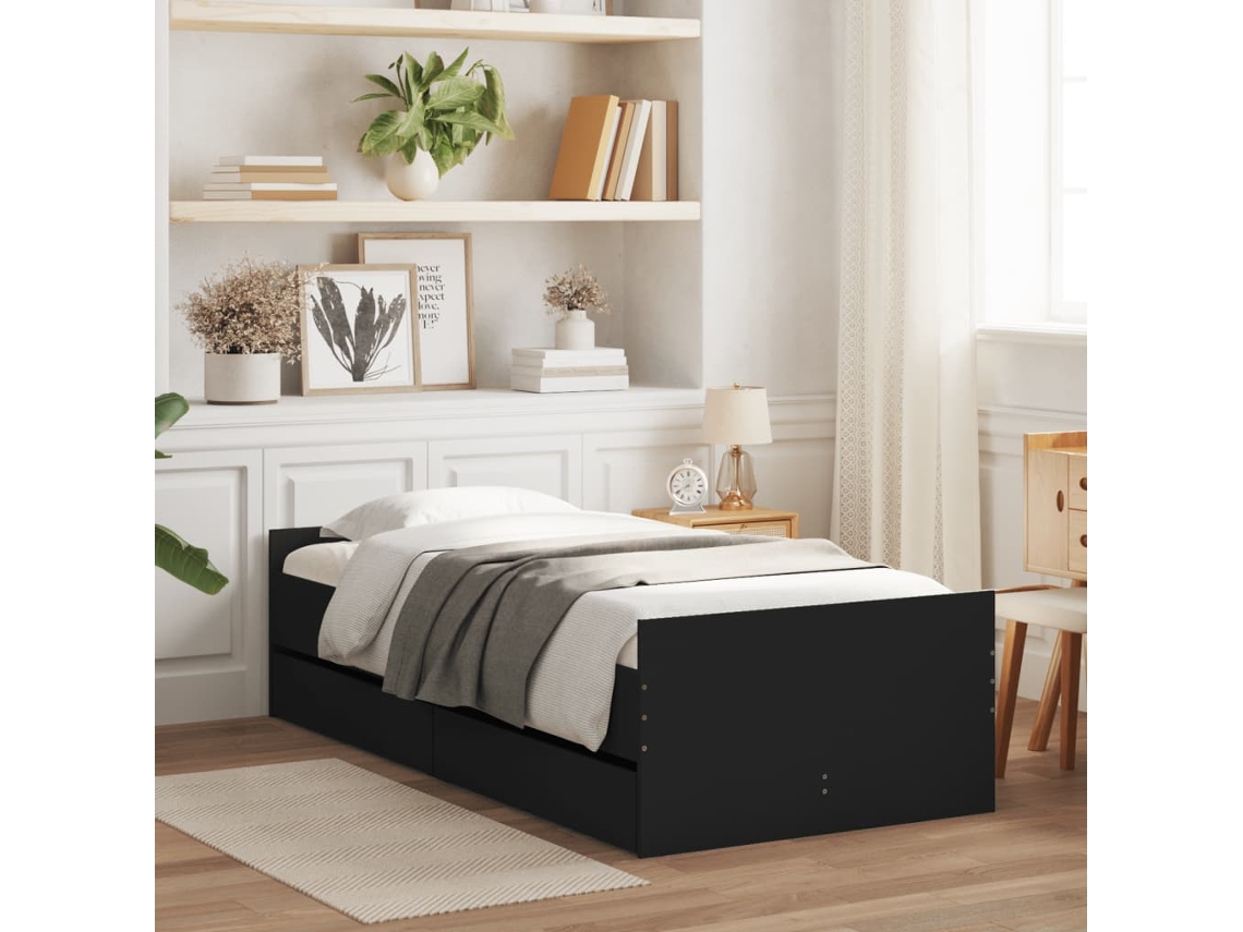 Estrutura cama de solteiro pequena c/ gavetas VIDAXL preto (75x190 cm)