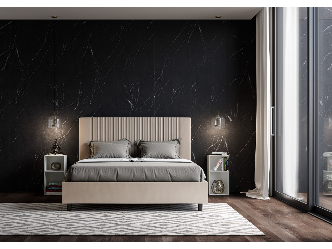 Cama de Casal Queen Size Sem Estrado Estofada GoyaITYHOME (160 x 190 cm - Painéis de Melamina e Couro Sintético)