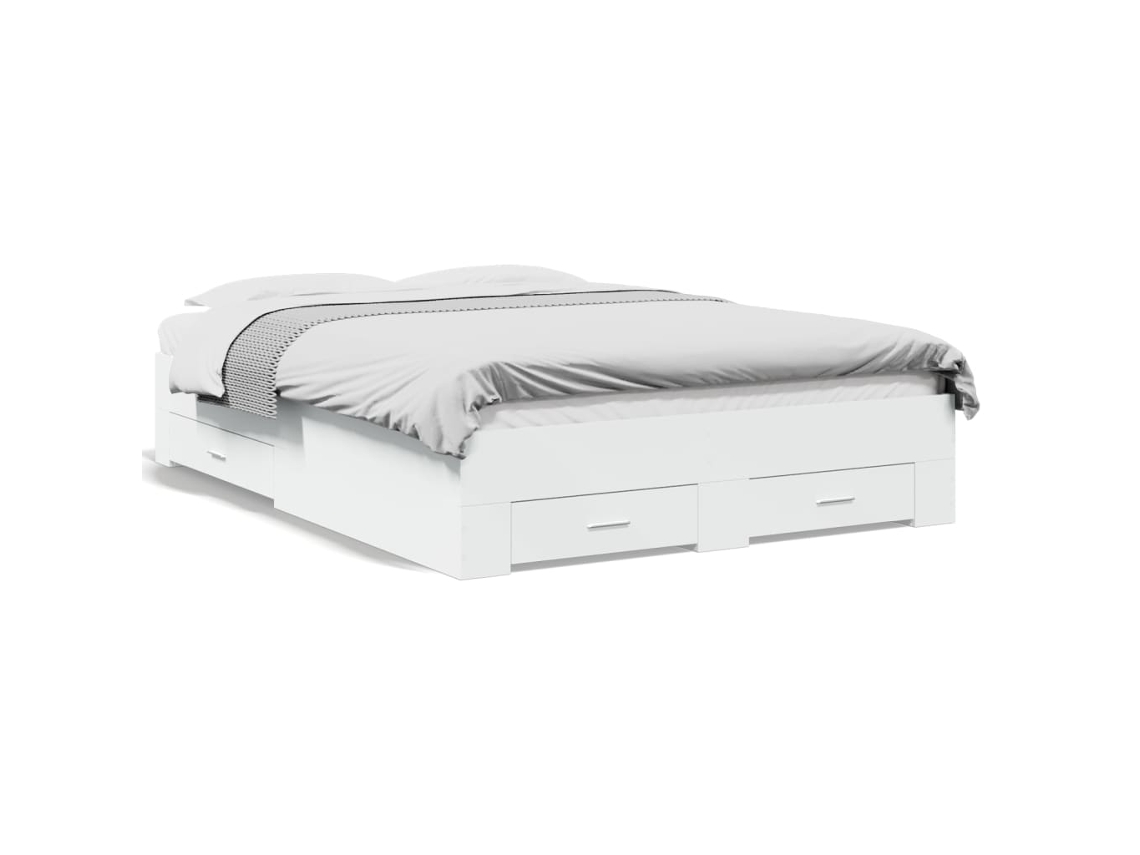 Cama com Gavetas CLICNBUY Madeira Branco (135x190cm)