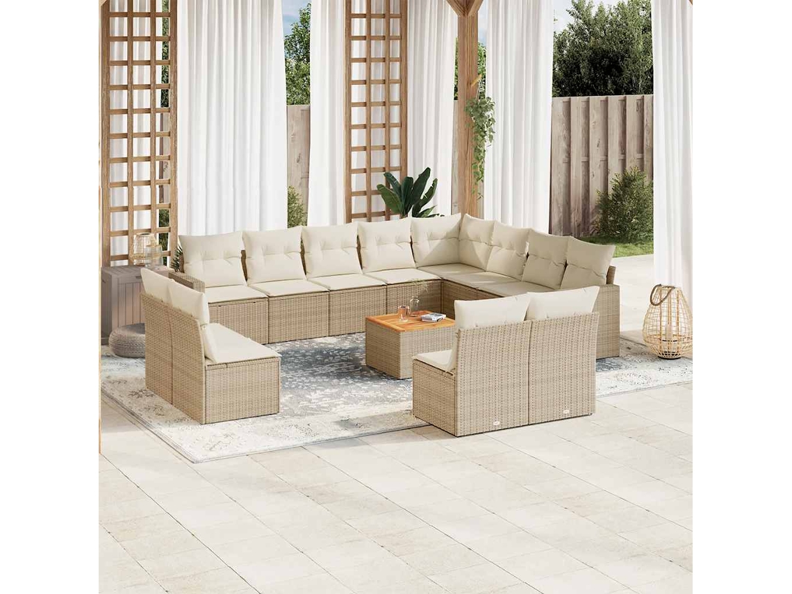 Conjunto 13 de sofás p/ jardim com almofadões VIDAXL vime PE bege