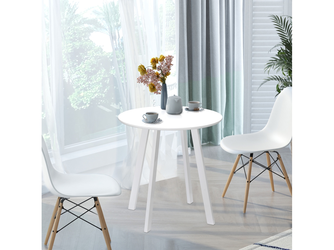 Mesa De Jantar Redonda Moderna Com Pernas Chanfradas, Estrutura Branca Pangshiyuan (72x72x75cm)