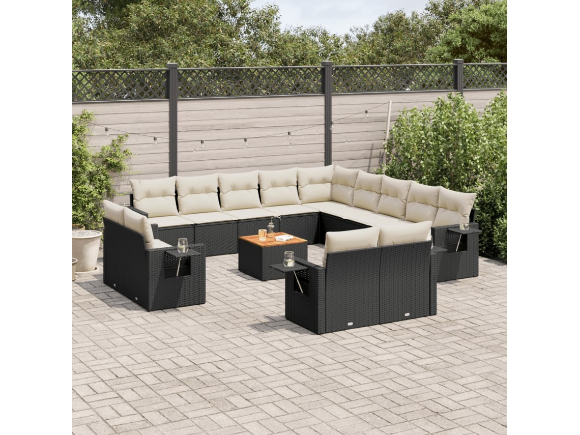 Conjunto 14 de sofás p/ jardim c/ almofadões VIDAXL vime PE preto
