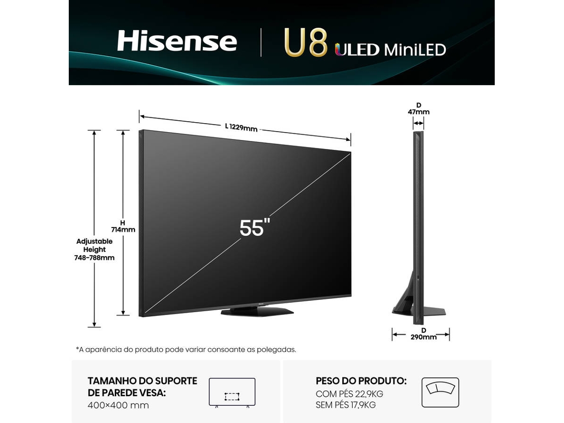 TV HISENSE 55U8Q (Mini LED 165Hz - 55'' - 140 cm - 4K Ultra HD - Smart TV)