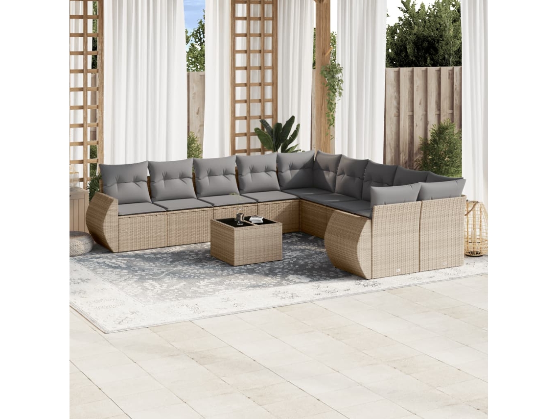 Conjunto 11 sofás de jardim c/ almofadões VIDAXL vime PE bege