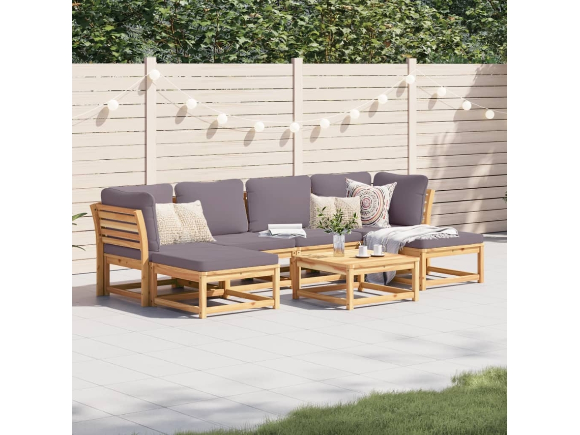 Conjunto 7 Lounge Jardim C/Almofadões VIDAXL Madeira Maciça Acácia