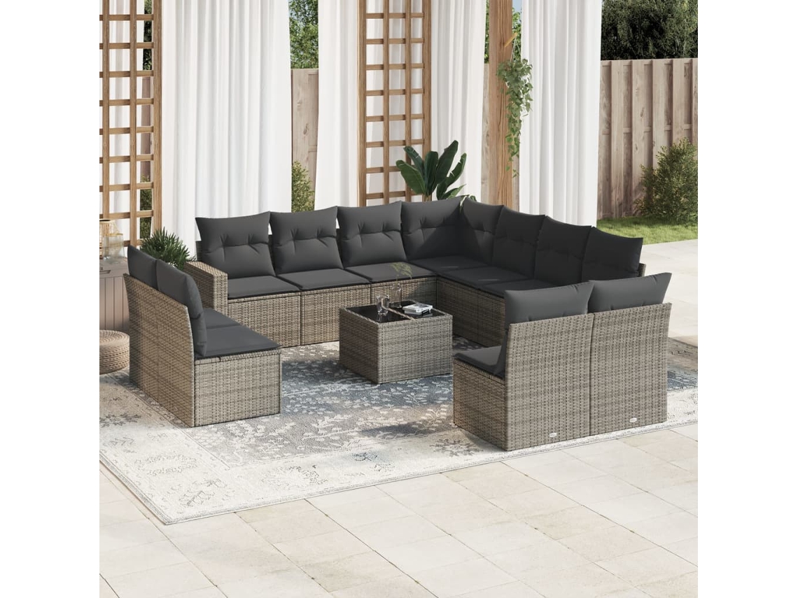 Conjunto 12 de sofás jardim c/ almofadões VIDAXL vime PE cinzento
